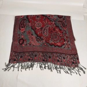 Cashmere 100% Cashmere Red Black Gray Paisley Scarf Wrap Made in Jerusalem